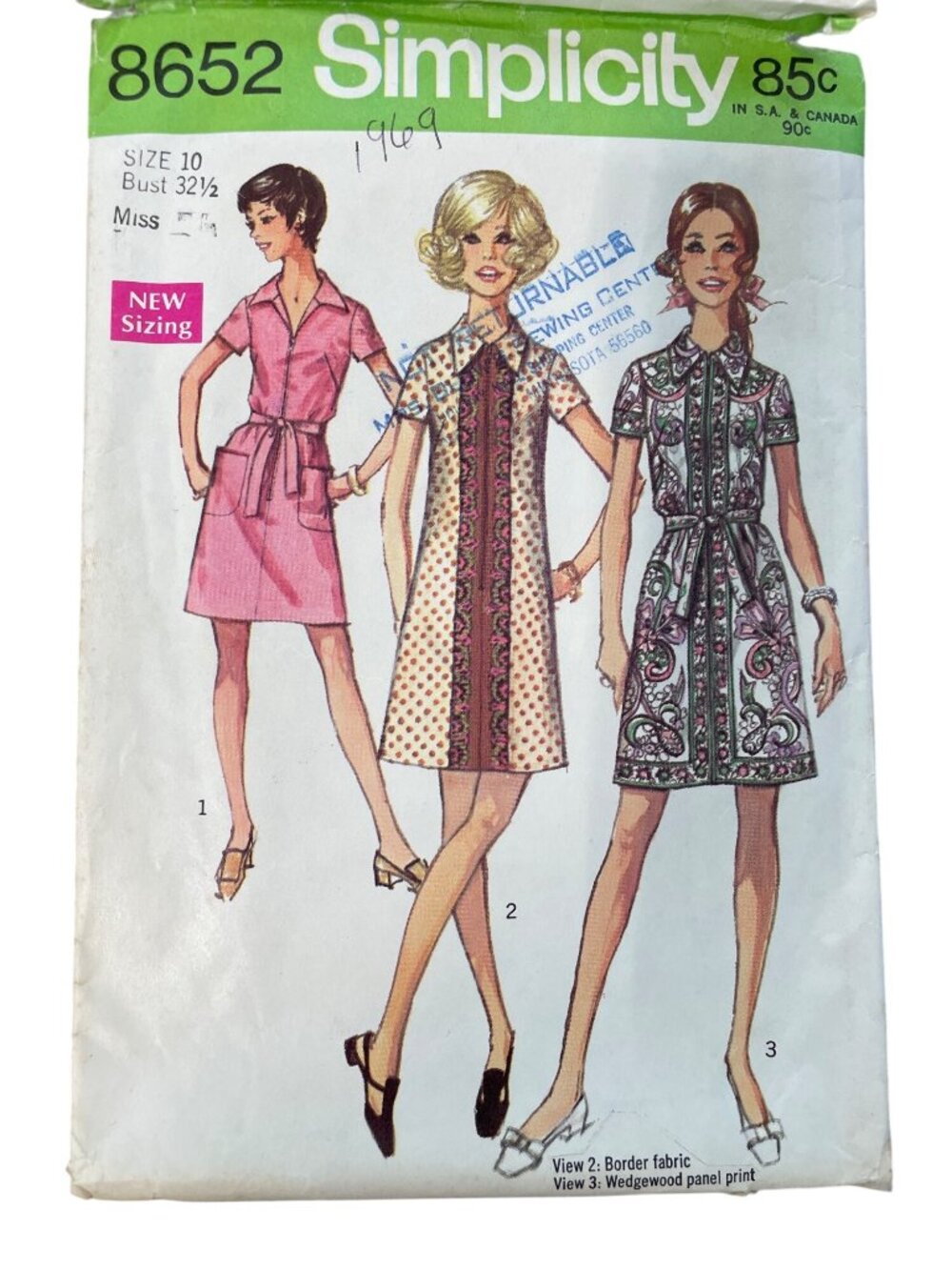 Vintage 60s Simplicity 8652 Sewing Pattern Size 10 Misses A-Line Shirt Dress CUT